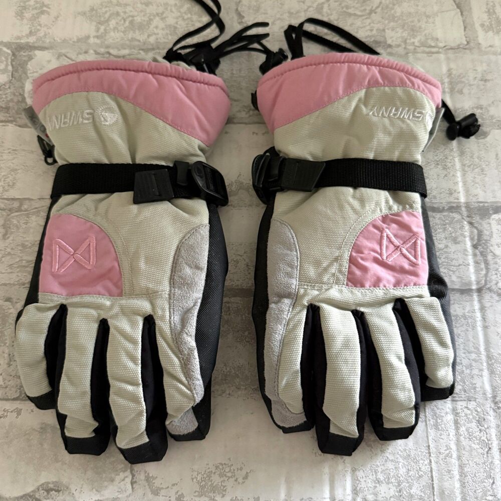 Swany BiPlex Ski Gloves Womens Pink Grey Winter Snowboarding Mitts Sz L